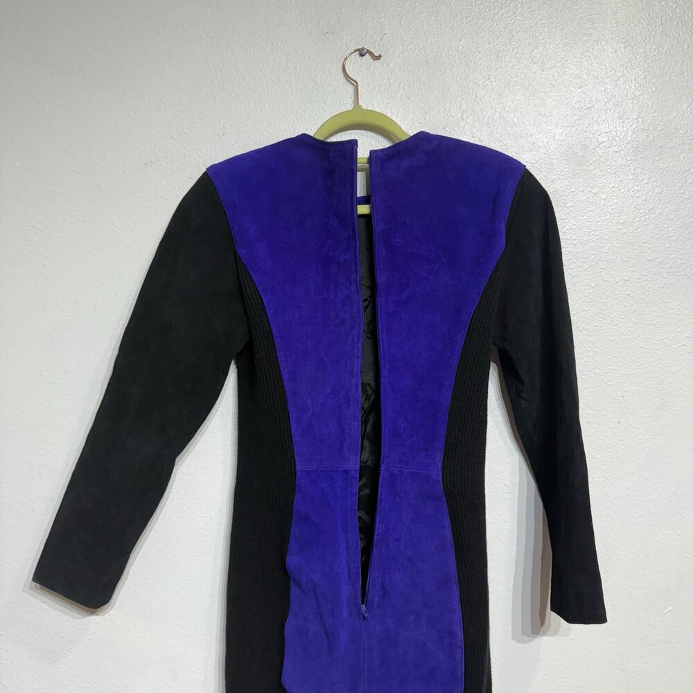 Outerwear by Phoenix Black Colorblock Suede Rib Bodycon Vintage Mini Dress Sz M - Picture 8 of 11